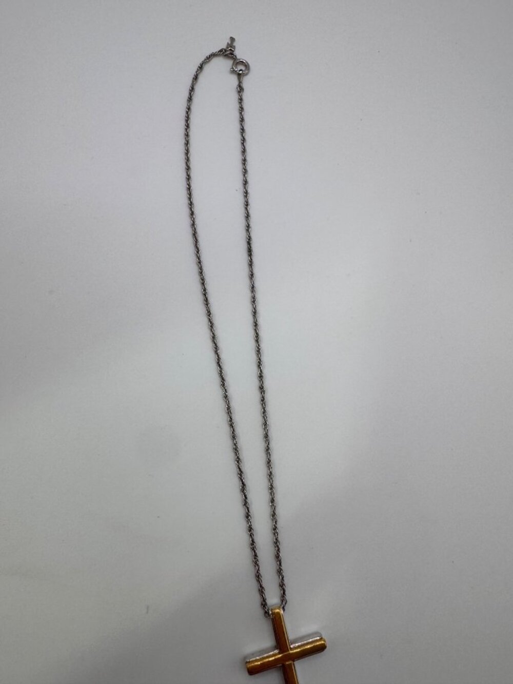 Vintage Trifari Cross Necklace Gold Silver Tone 15in Chain Classic Pendant - Picture 7 of 11